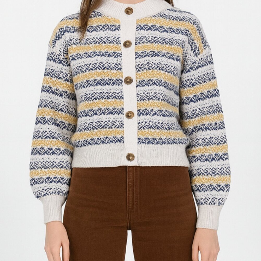 St Johns Bay Knit Fair Isle Sweater Womens M Ivory Cabin Cozy Ski Snow